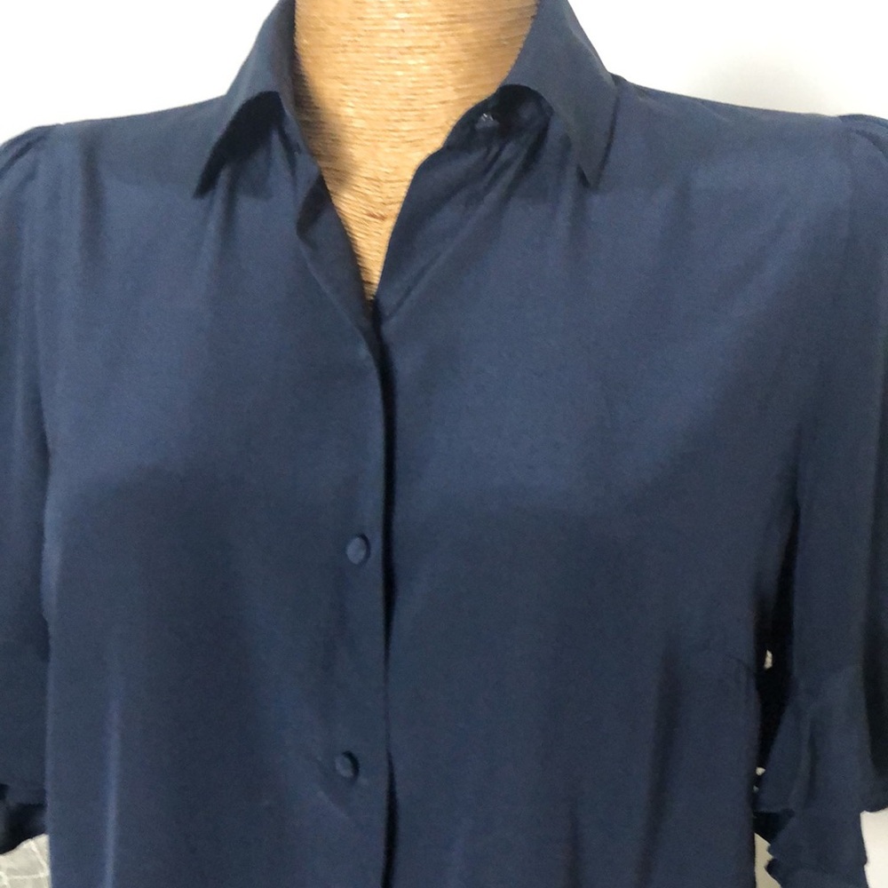 FRAME Navy Blue Silk top Size S - Picture 2 of 8